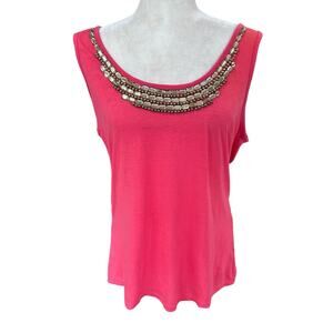 Michael F Womens Orange Coral Beaded Tank Top Size Large
